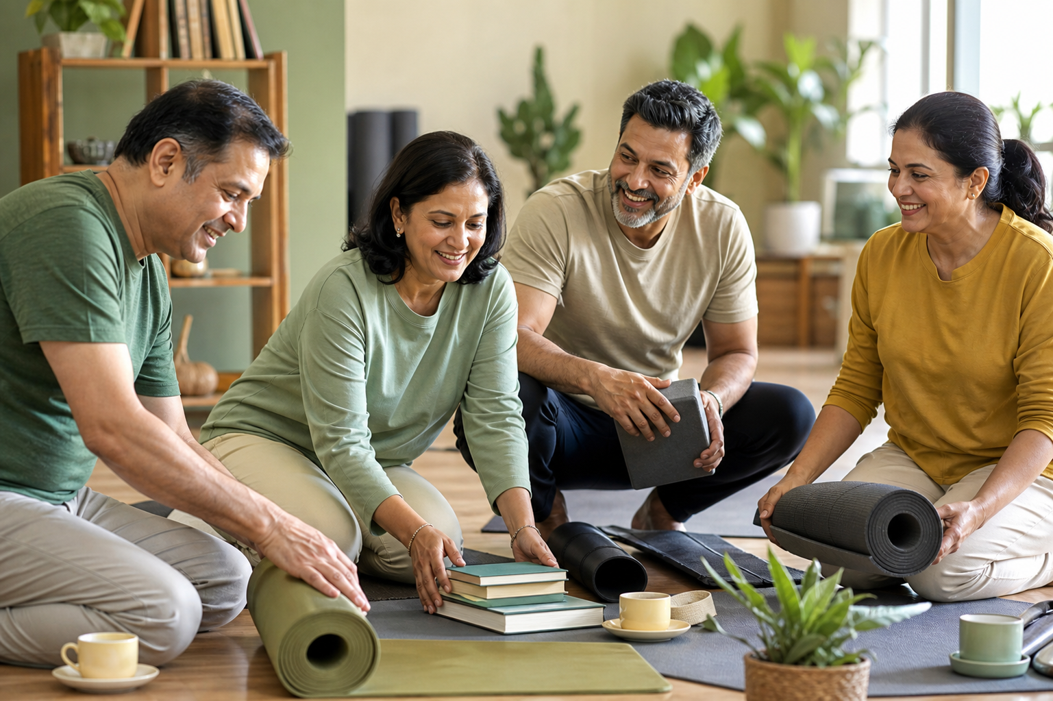Indian adults preparing for a wellness activity
